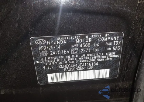 2014 Hyundai Sonata Hybrid Limited z USA, uszkodzony, nr VIN KMHEC4A43EA116134